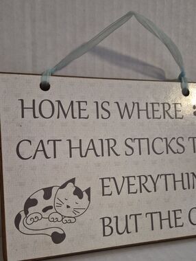 Source Unknown Cat Hair Quote Hanging Sign - Light Blue and Beige